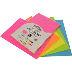 RAINBOW 75GSM OFFICE PAPER A3 5 Fluoro Assorted 100 Sheets Ream