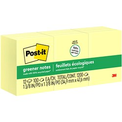 POST-IT 653-RP RECYCLED NOTES 36x48mm 100 Shts Yellow Pack of 12
