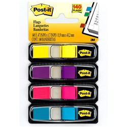 POST-IT 683-4AB MINI FLAGS 9x43mm Blue Pink Purple Yellow Pack of 140