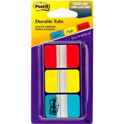 POST-IT 686-RYB DURABLE TABS Blue Red & Yellow 25x38mm Pack of 66