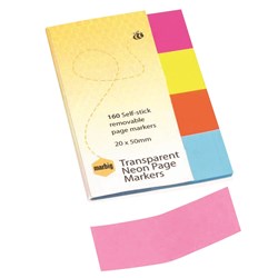MARBIG TRANSPARENT PAGE MARKER Colour 20x50mm 160Sht Assorted Pack of 160