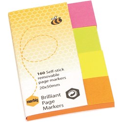 MARBIG BRILLIANT PAGE MARKERS 20x50mm 160Sht Assorted Pack of 160