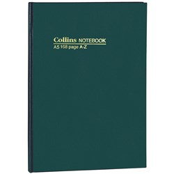 COLLINS NOTEBOOKS HARD COVER A5 A-Z 168Pg Green 