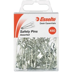 ESSELTE PINS SAFETY Assorted Sizes Silver Pack of 60