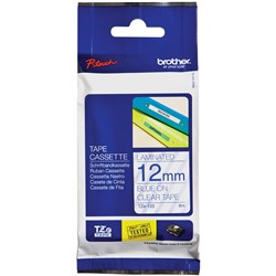 BROTHER TZE-133 P-TOUCH TAPE 12MMx8M Blue on Clear Tape 