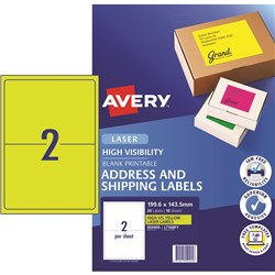 AVERY L7168FY LASER LABELS 2UP 199.6x43.5mm Yellow Pack of 10