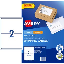 AVERY INTERNET SHIPPING LABELS L7168 2L/P/Sht 199.6x143.5mm Pack of 20