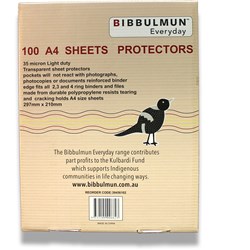 BIBBULMUN SHEET PROTECTORS A4 Light Weight Pack of 100  