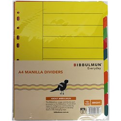 BIBBULMUN MANILLA DIVIDER A4 10 Tab Yellow  